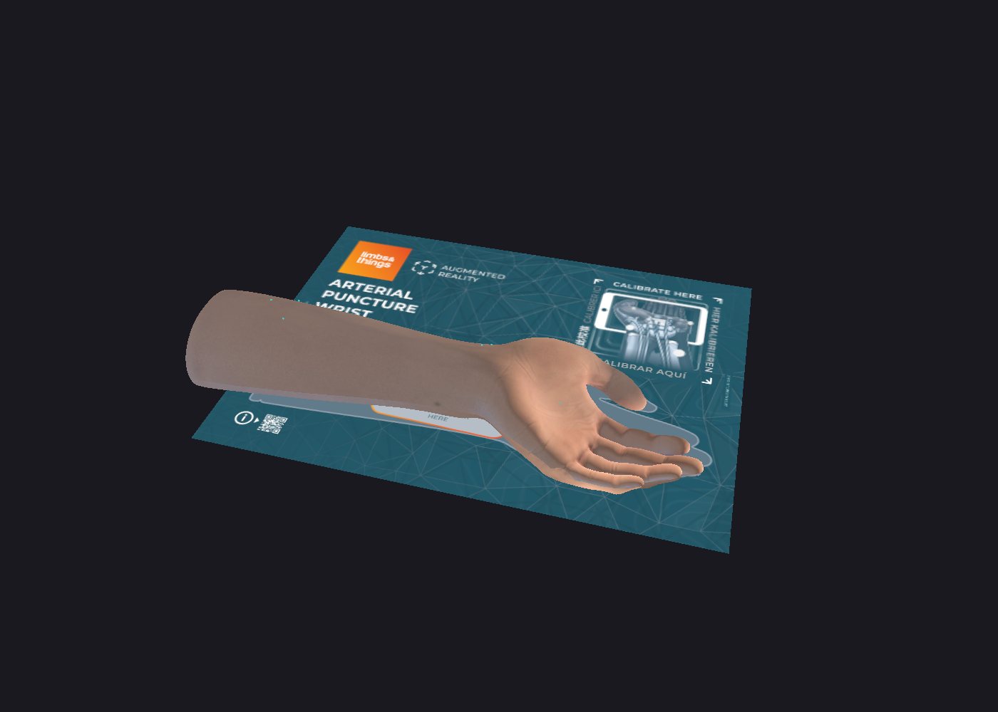 Arterial Puncture Wrist anatomy tracked onto its training mat