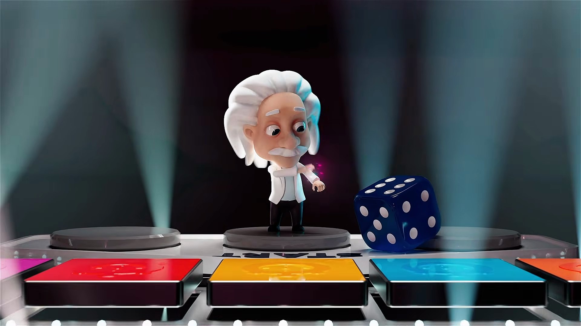 The app’s animated 3D board and host characters