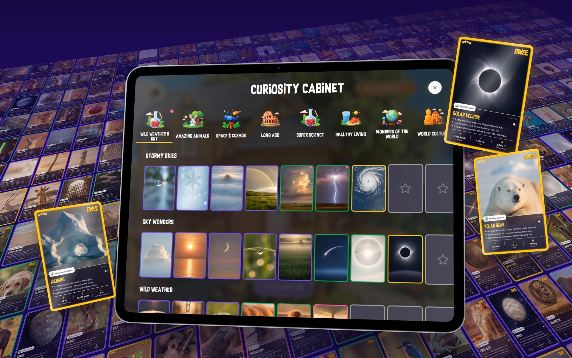 The Curiosity Cabinet on iPad, where every card a child earns is kept