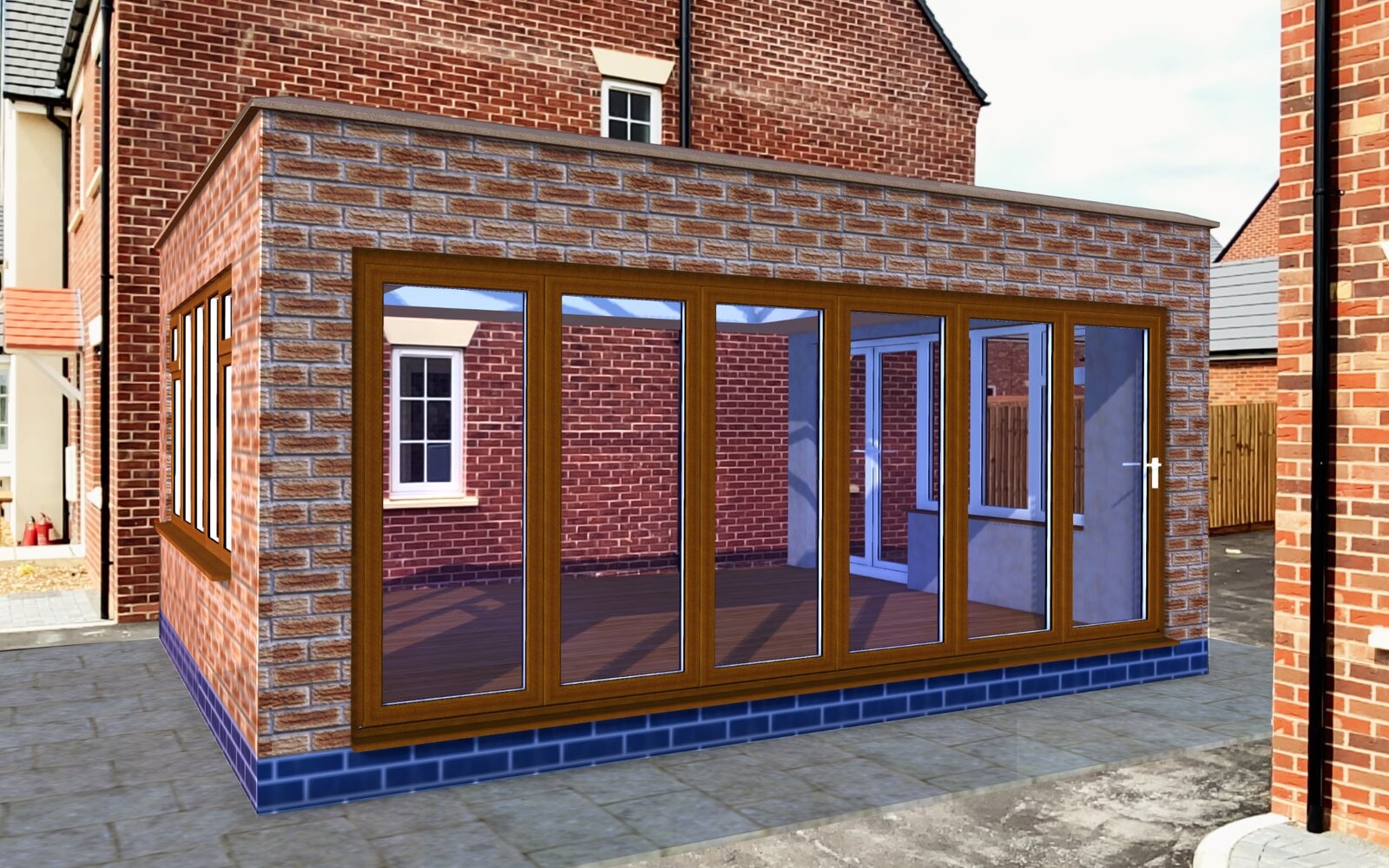 The orangery in real-scale AR, flush to the wall and level with the ground