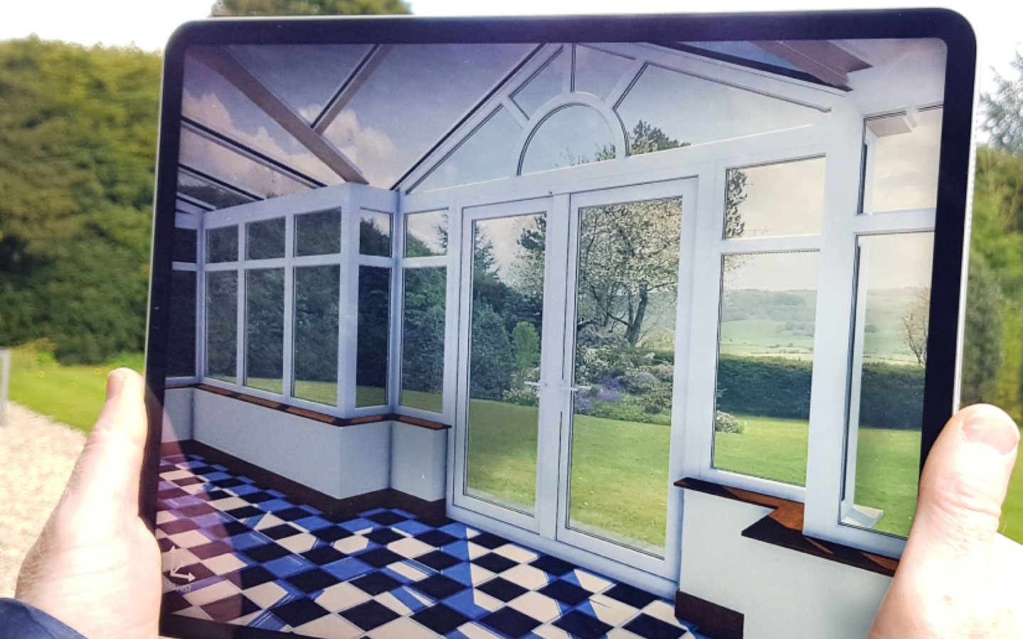 Walking around inside a conservatory design on iPad